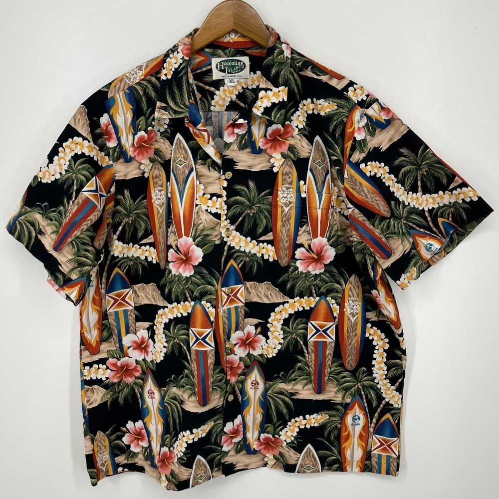 Hawaiian Islands Brand Short Sleeve Button Shirt Mens XL Multicolor Waikiki Surf